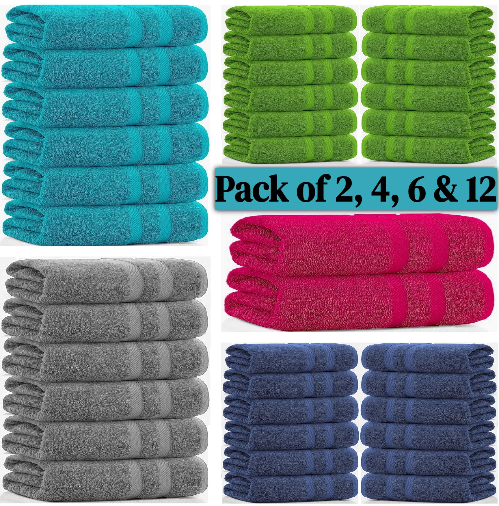 Confezione da 2, 4, 6 e 12 teli da bagno grandi, 100% cotone egiziano, assorbenti, morbidi, resistenti, set di asciugamani da bagno per hotel (12, rosso)