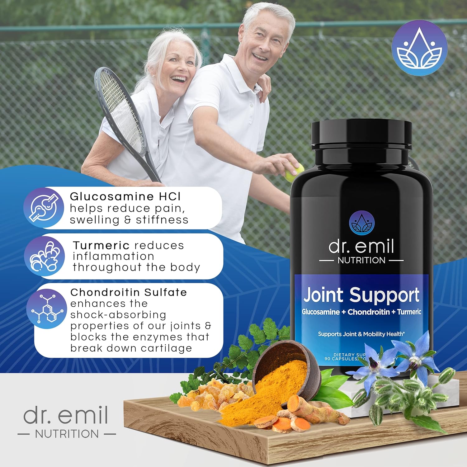 Dr. Emil Nutrition Joint Support Supplement - Joint Supplement with Glucosamine Chondroitin, MSM & Turmeric - Joint Health Supplement for Mobility and Pain Relief for Men and Women (60 Capsules) : Health & Household