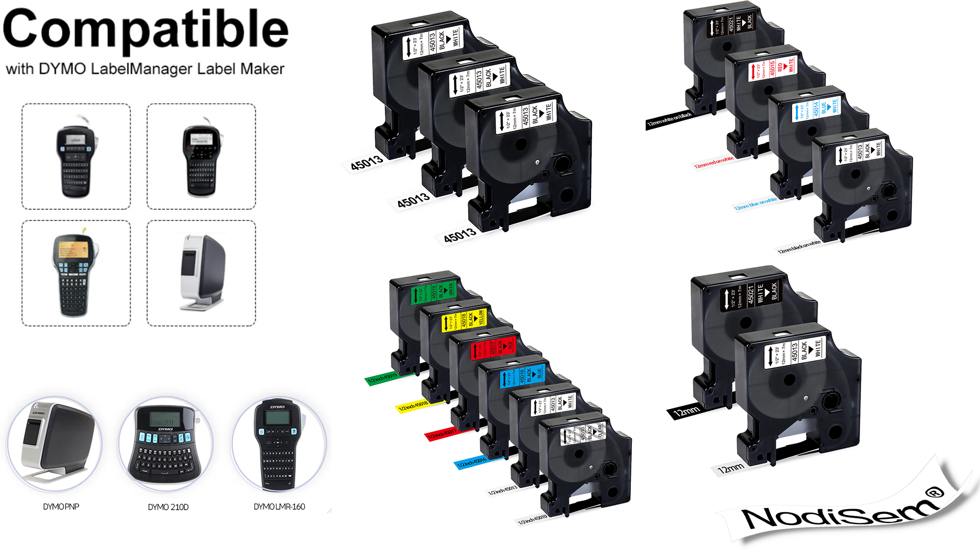 NodiSem Compatible D1 45013 Label Tape for Dymo labelmanager
