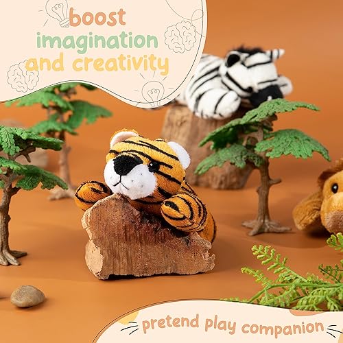Miniatura 3 de Bosque y duodécimo animal de peluche mini tigre de peluche, paquete de 12 juguetes de peluche para niños, zoológico Safari fiesta recuerdos y bolsas