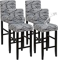 Vista 27 de FORCHEER - Juego de 2 fundas para taburete de bar con respaldos, aspecto de cuero, para taburetes de bar de respaldo corto, extraíbles y lavables