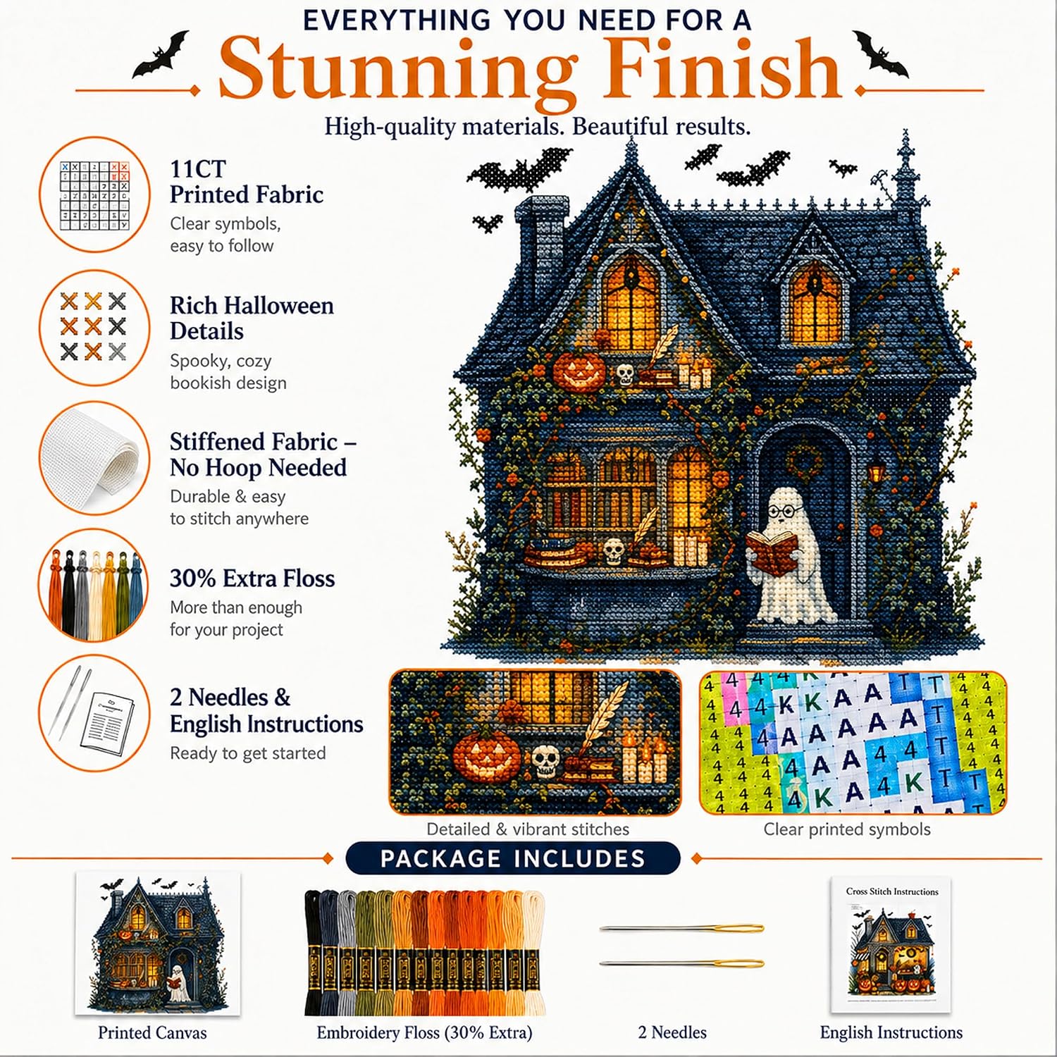 Zhenqing Halloween Ghost Library Cross Stitch Kit, 11CT 38x38cm
