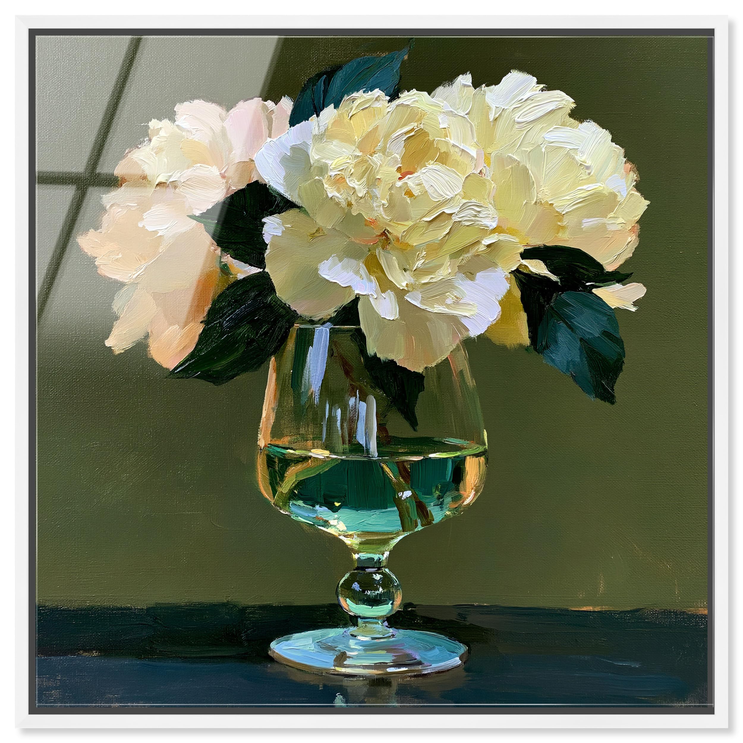 Art Remedy Whispers of Cream III Gerahmter Acryldruck, Vintage-Blumenkunst, weißer Rahmen, 30 x 30 cm