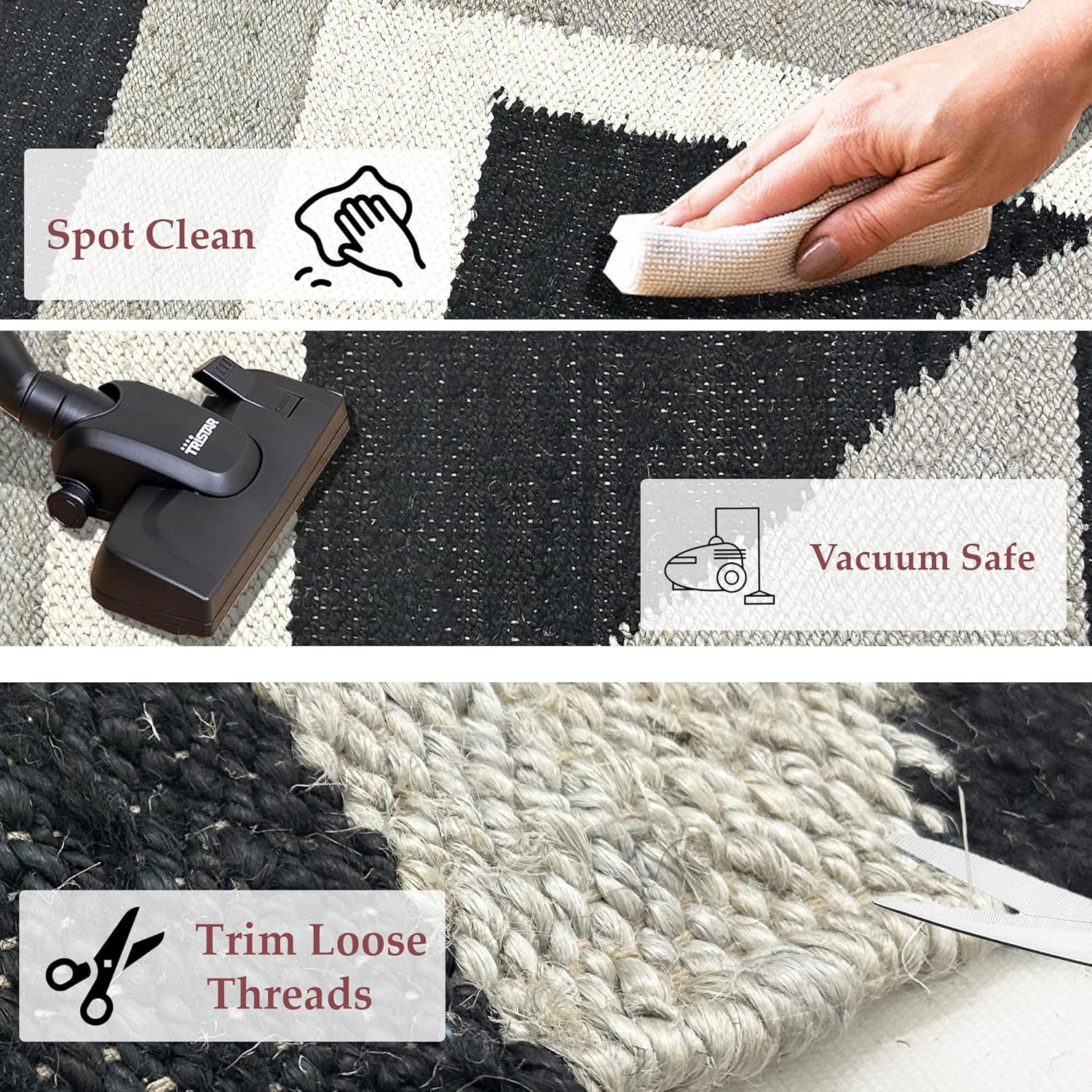 Hand Braided Jute 10x18 Kilim Flatweave Rug Thick 0.27" Handmade Gray, Black & White Geometric Rugs for Living Room, Bedroom, Home/Office Decor, Indoor Outdoor Carpet