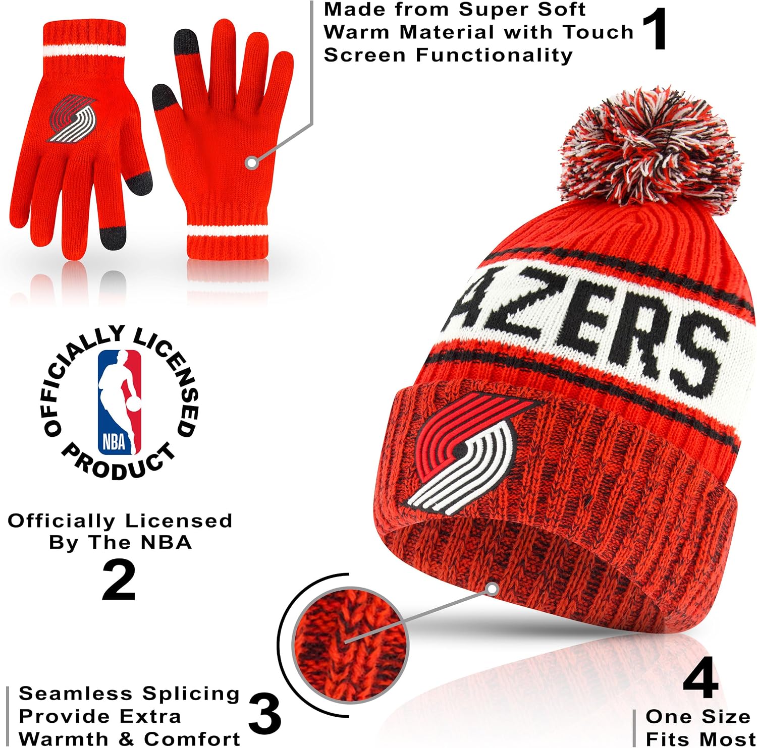 Ultra Game Youth NBA Official Super Soft Winter Beanie Knit Hat with Extra Warm Touch Screen Gloves