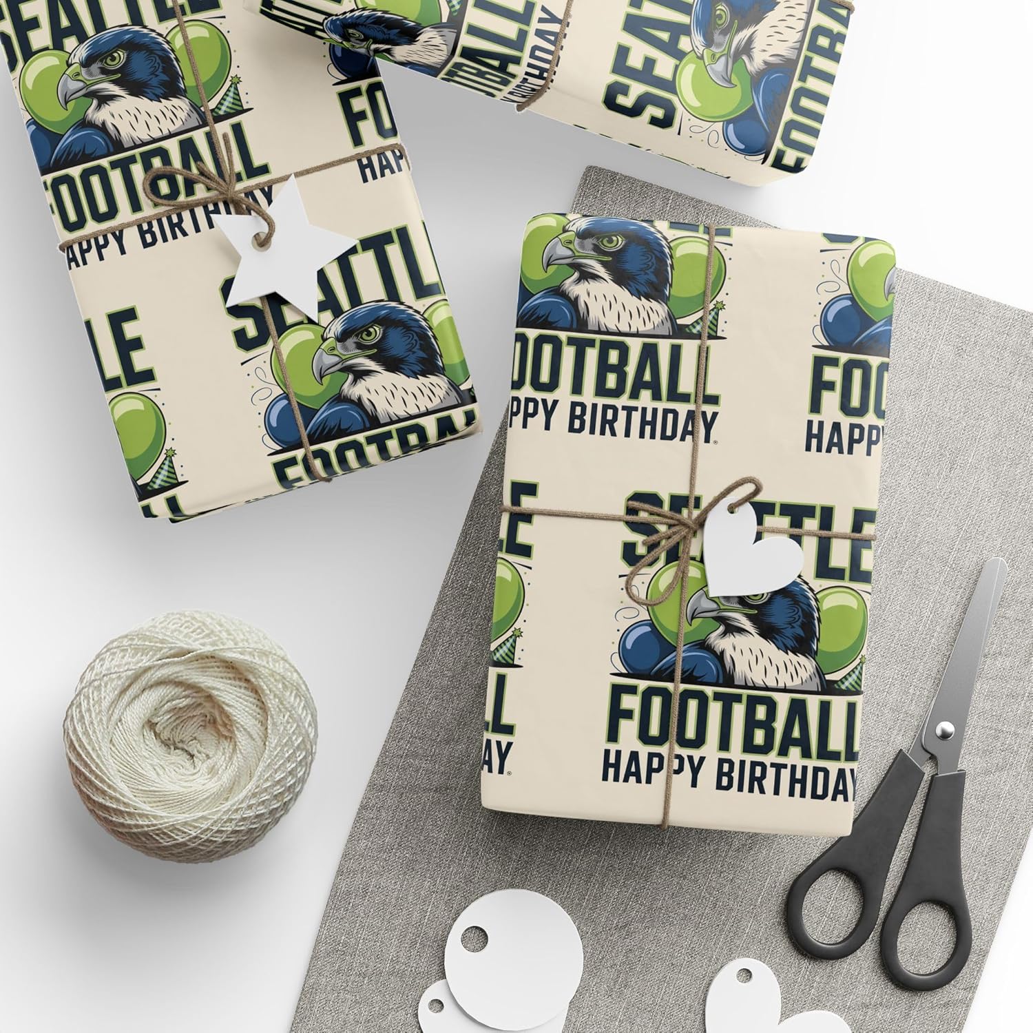 Seattle Football Happy Birthday Ultra Thick Sports Gift Wrapping Paper, Holiday Present Wrap, Christmas Gift Wrap