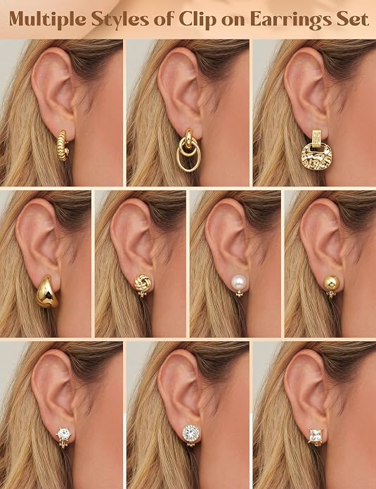Aretes de clip en oro de 14 quilates, sin perforaciones, con perlas, CZ y diseño de nudo miniatura 4