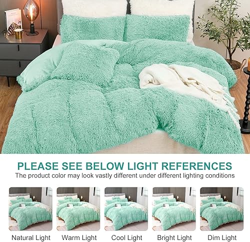 Miniatura 6 de Juego de Funda de Edredón de Felpa Esponjosa Tamaño Queen, Juegos de Cama de Funda de Edredón Difusa de Terciopelo Ultra Suave de Lujo 4 Piezas (1