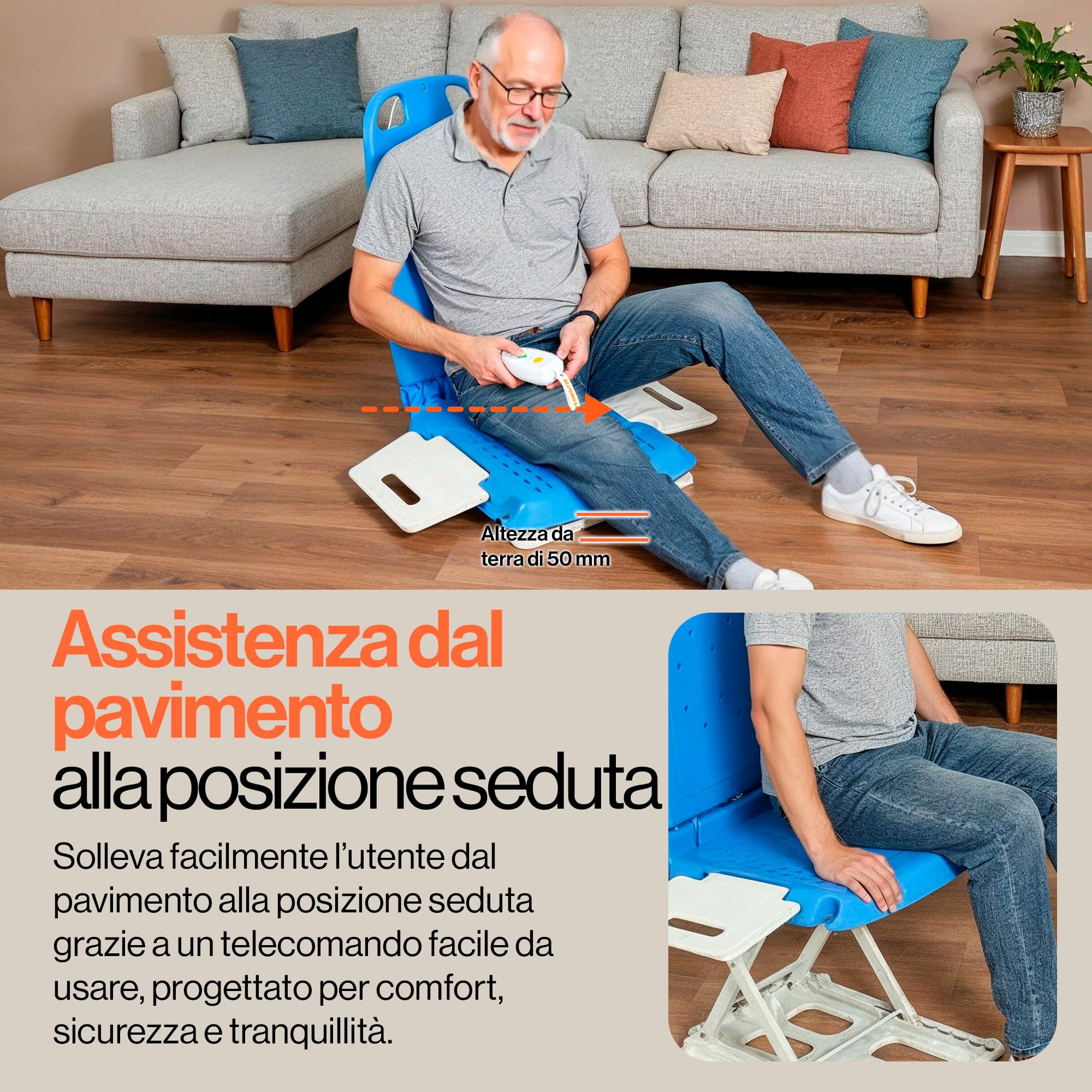 SuperHandy Sollevatore portatile da pavimento e vasca – Peso leggero 8,6 kg, Pieghevole, Capacità di carico 150 kg, Sollevatore impermeabile IP68 per anziani, Sedile ergonomico con pannelli rimovibili