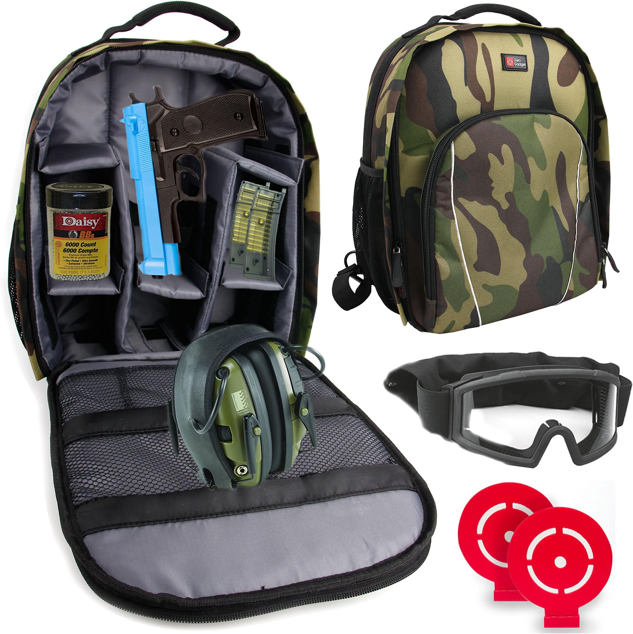 DURAGADGET BB Gun Carry/Storage Bag - Premium Quality, Water-Resistant Camouflage Backpack with Customizable Interior & Raincover for BB Guns & Accessories