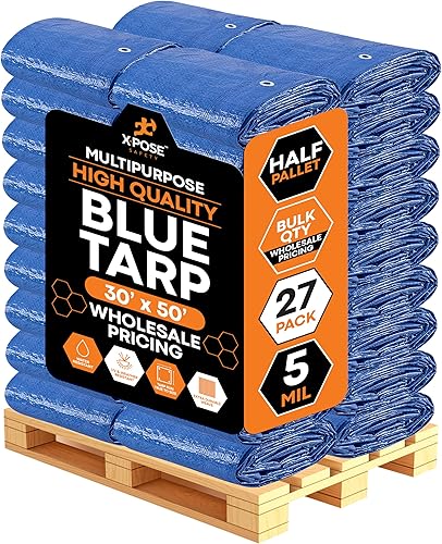 Miniatura 18 de Xpose Safety - Lona de polietileno ligera azul – Funda protectora multiusos, paño de goteo – duradero, impermeable, resistente a la intemperie