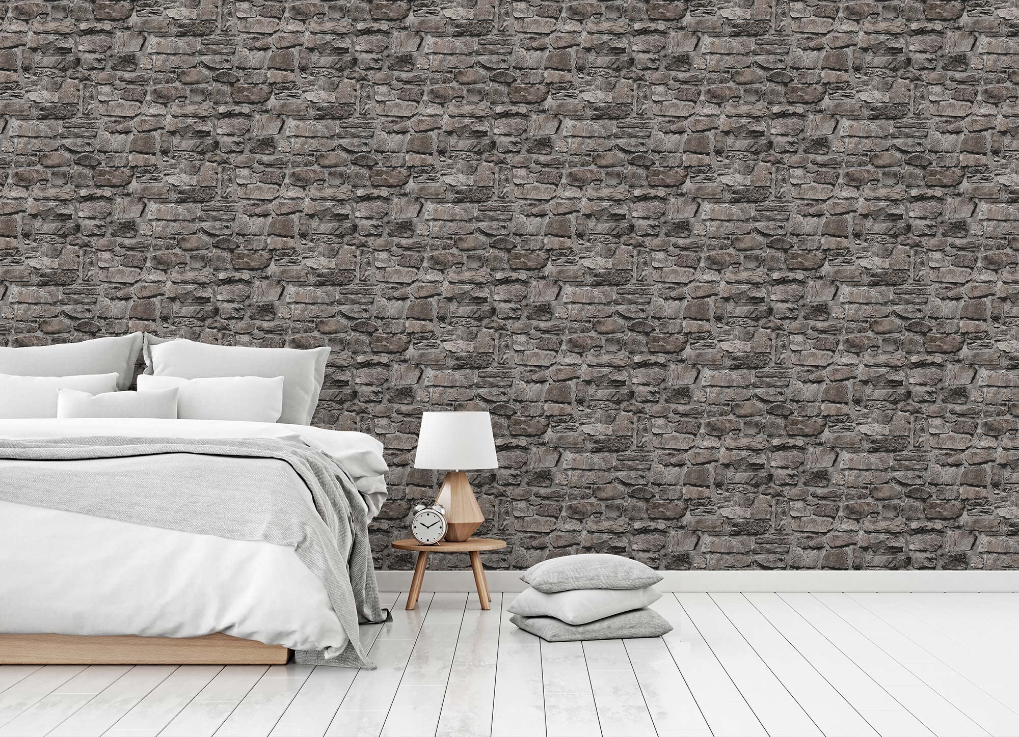 Carta da parati effetto pietra naturale | Eliano M1-No.187 | Grigio Nero | Carta da parati in tessuto non tessuto | Moderna carta da parati per soggiorno e corridoio