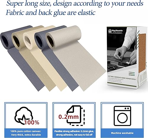 Miniatura 3 de King Mountain Parche de lona para planchar, 3 x 60 pulgadas, parche de reparación de tela 100% algodón, utilizado para varios sofás, tiendas de