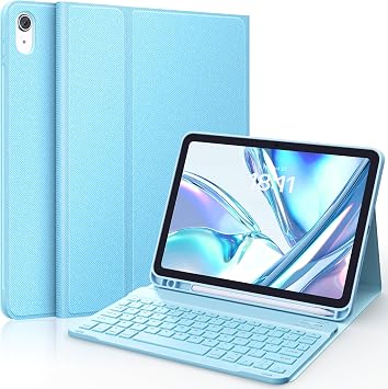 CHESONA Keyboard Case for iPad A16 11th/10th Generation 2025/2022, Detachable Wireless Keyboard, Stand Folio Keyboard Cover with Pencil Holder, Thin & Light Light Blue