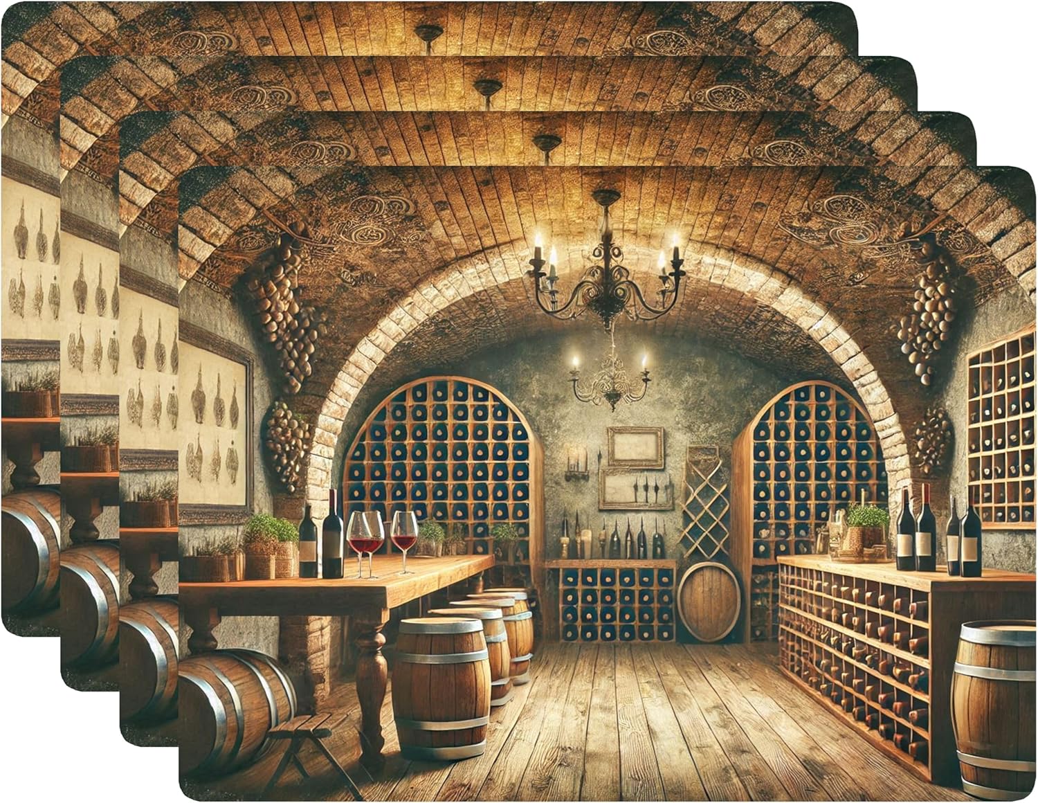 Set of 4 Cork Backed Placemats, Kitchen and Dining Table Decoration Design Hard Placemat 12" x 16" (Coffee Art)