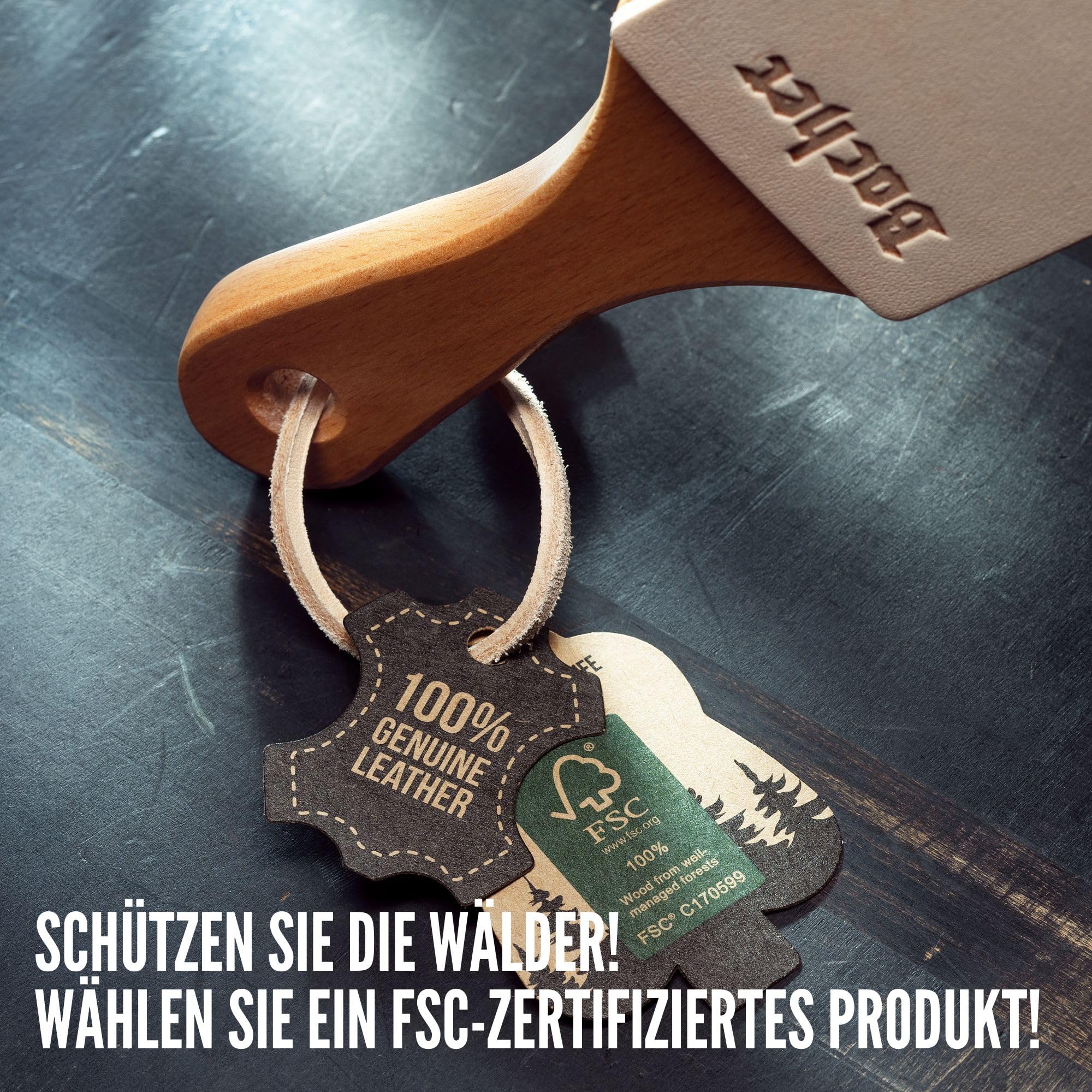 Bacher Premium Leder Streichriemen Abziehleder für Messer set mit 4 x 7g Polierpaste. Paddelgriff aus Hartholz, mit 1/8" starkem, rindengegerbtem Rindleder bezogen