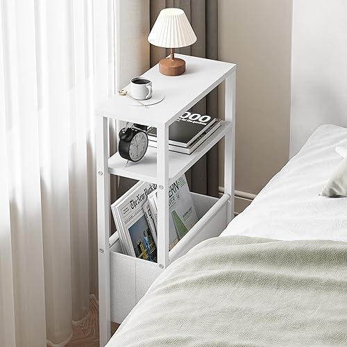Miniatura 5 de Narrow Side Table, Slim End Table with Magazine Rack, Bedside Table for Small Spaces, 3 Tier Sofa Couch Table Nightstand for Living Room, Bedroom,