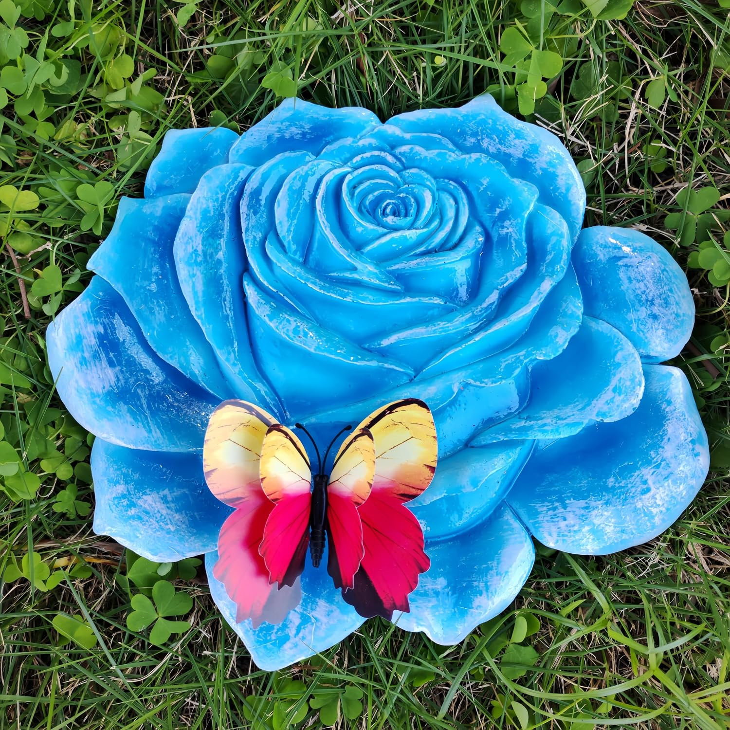Garden Stepping Stones Outdoor Walkway – Resin Rose Flower Pavers for Path, Lawn & Backyard – Round Decorative Yard Art Decor – Set of 2, Blue