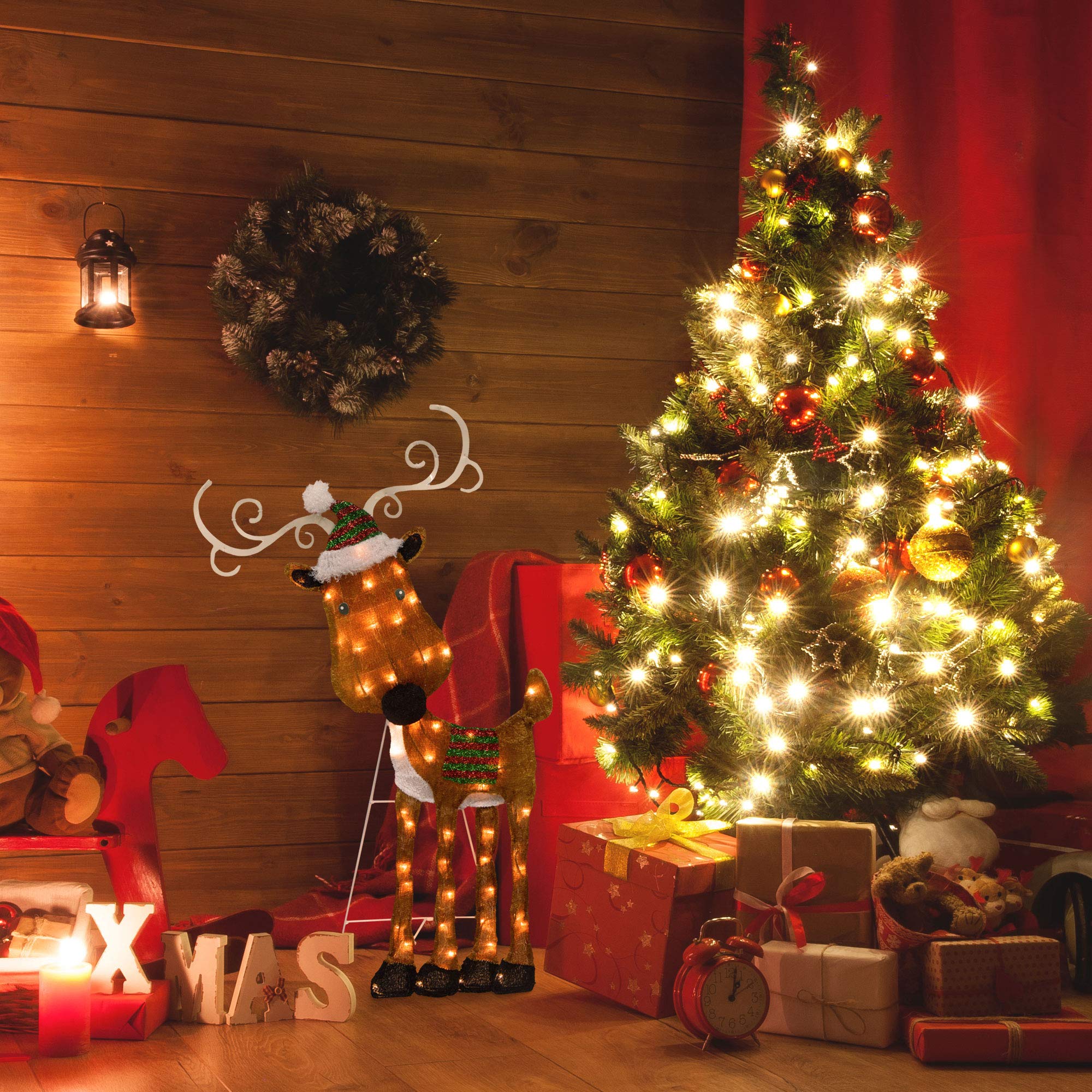 Led Rudolf Tree Christmas Decorations Outdoor Santa Sleigh Rudolph 3D LED Yard Decor ...