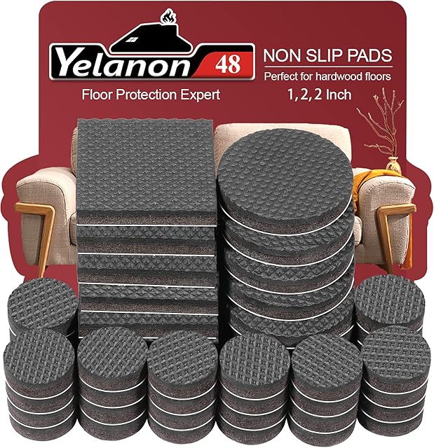 Non Slip Furniture Pads -48 pcs(1+2+2)" Furniture Grippers, Non Skid for Furniture Legs,Self Adhesive Rubber Feet Furniture Feet, Anti Slide Furniture Hardwood Floor Protector for Keep Couch Stoppers