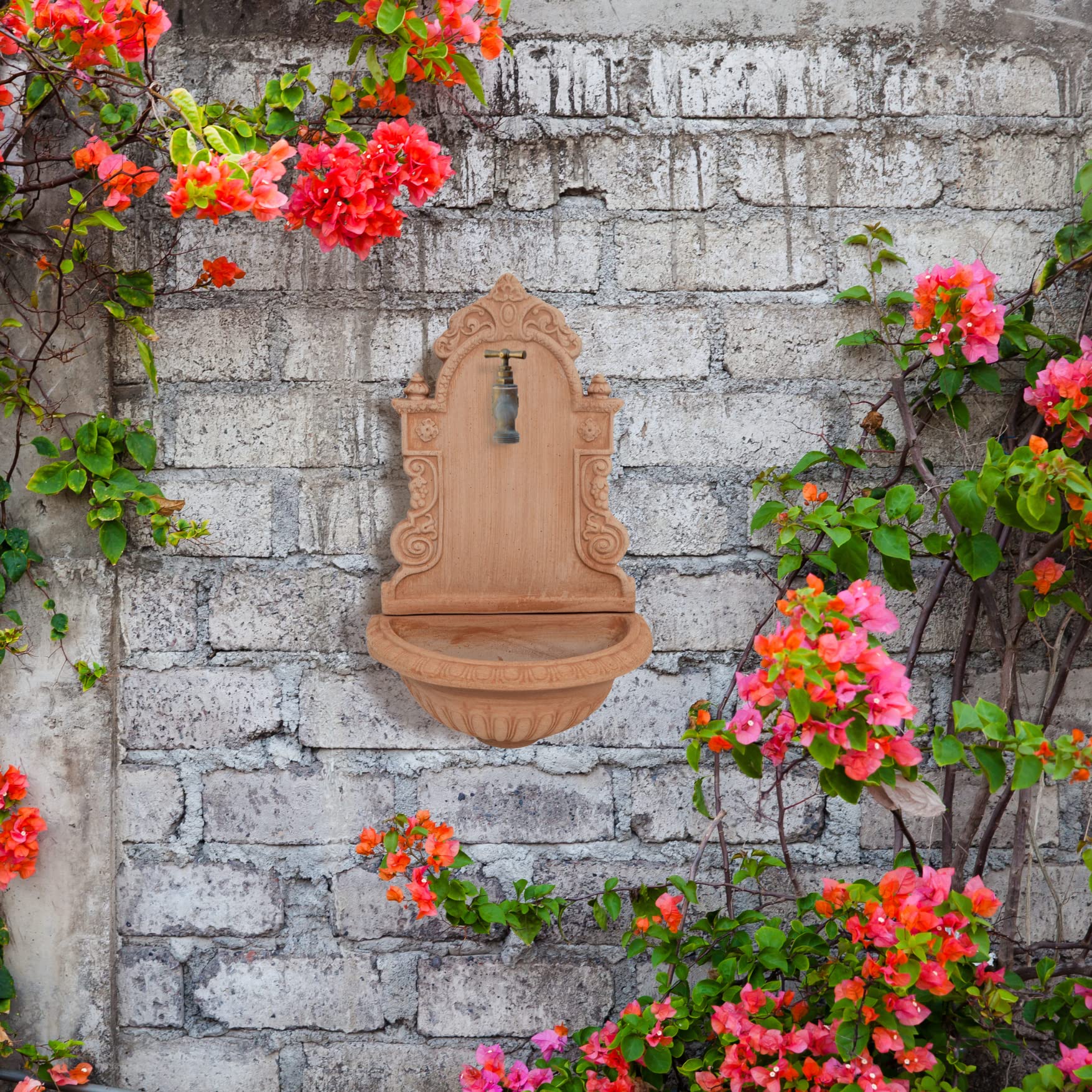 Biscottini Wandbrunnen für den Außenbereich, 64 x 24 x 41 cm, Gartenbrunnen aus Toskana, Wandbrunnen für den Außenbereich, hergestellt in Italien