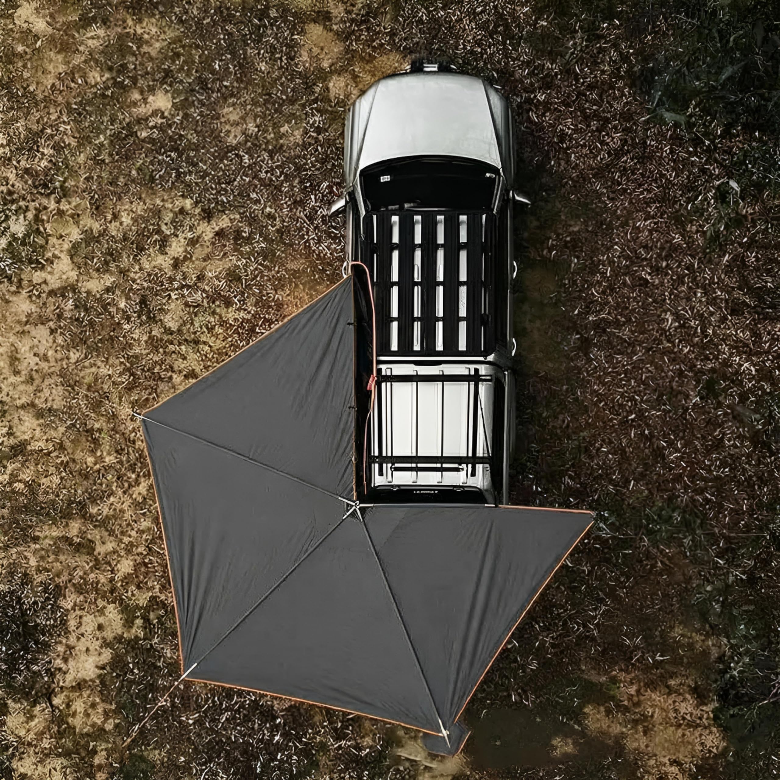 Markisenvorzelt 270° Autodachmarkise Auto Markise, Vordach, Dachzelt Schwarz/Grau LED (200x200cm für die Beifahrerseite)