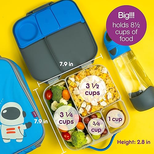Miniatura 3 de b.box Fiambrera para niños, Bento Box, 4 compartimentos (2 a prueba de fugas), tamaño grande para grandes apetitos  Paquete frío de gel incluido