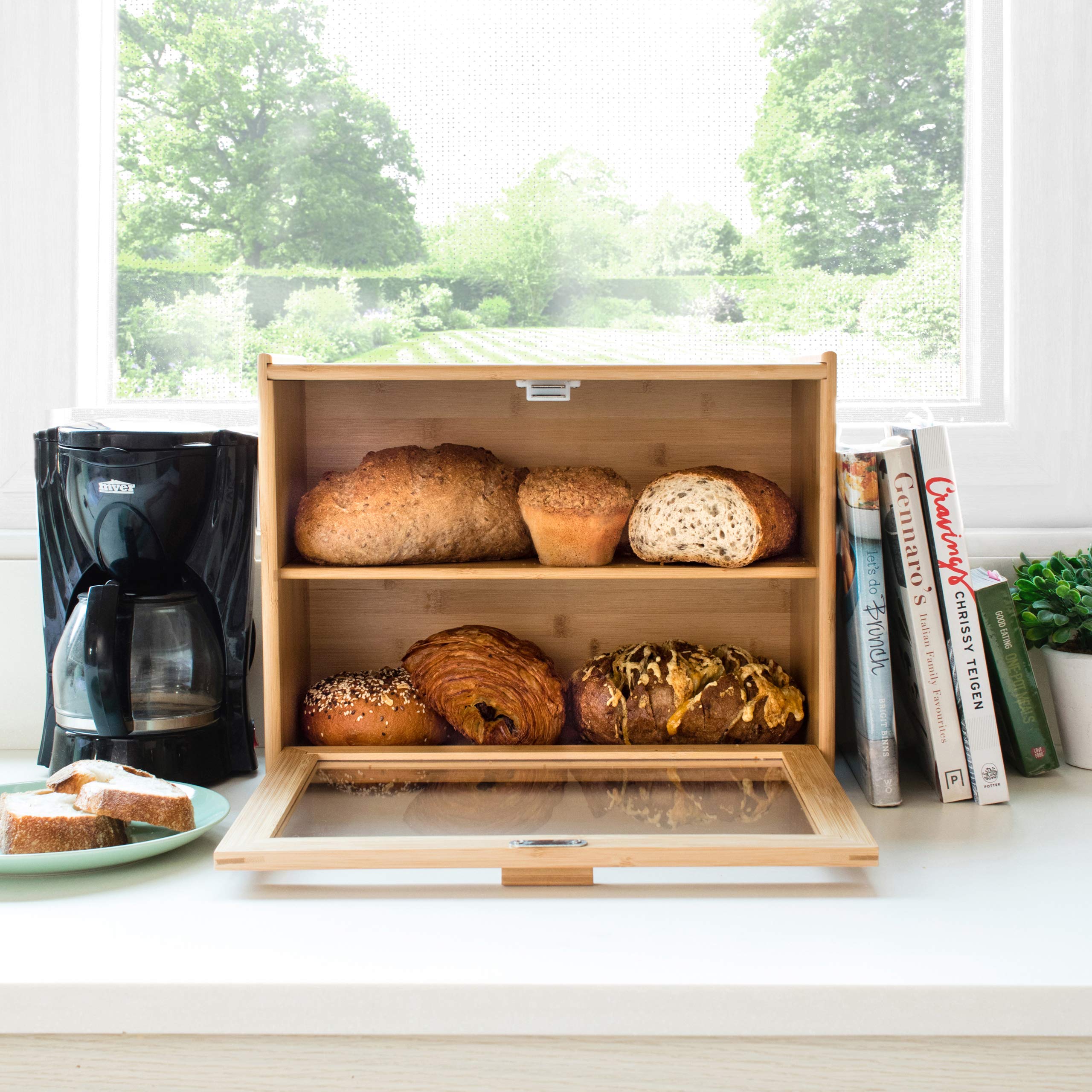 Laura's Green Kitchen Bamboo Bread Box for Kitchen Counter Double