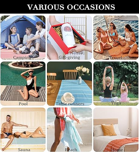 Miniatura 5 de Paquete de 2 toallas de playa turcas de algodón, compactas, de gran tamaño, sin arena, de secado rápido, liquidación fina, de lujo, mejor lino