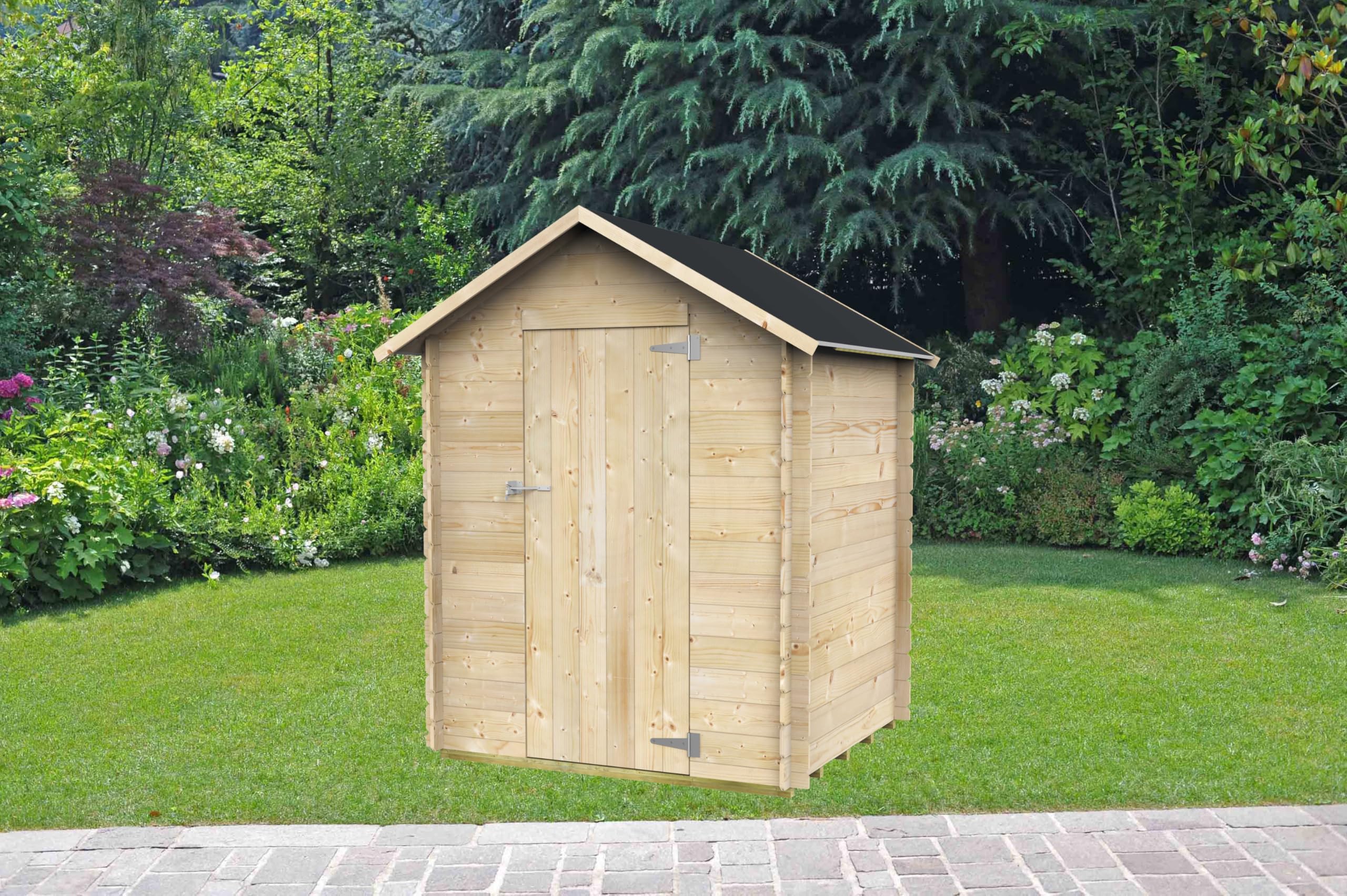 Gartenhaus Bh16 Marcella 146x130 aus Naturbelassenem Fichtenholz 16 mm mit Einzeltür, OSB3-Dach und -Boden, einfacher Aufbau, druckimprägniert, PEFC-Zertifiziert