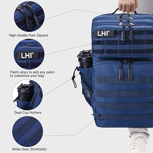 Miniatura 20 de LHI Military Tactical Backpack for Men Molle Daypack 45L Army 3 Days Assault Pack Bag Large Rucksack With Bottle Holder(12*20*12)