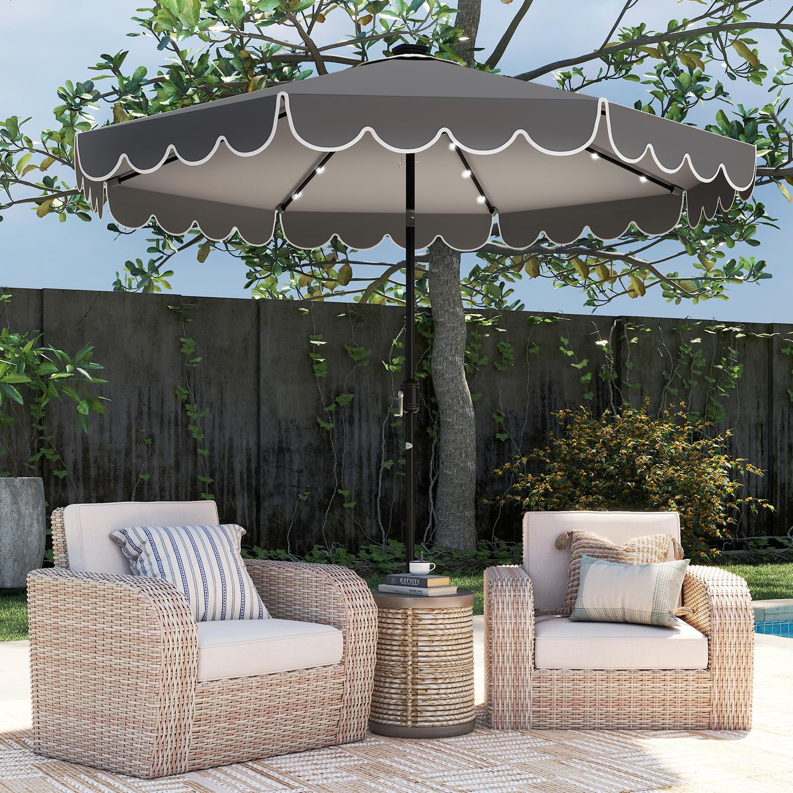 COSTWAY 300 cm Sonnenschirm mit LED-Beleuchtung, Gartenschirm mit Kurbel