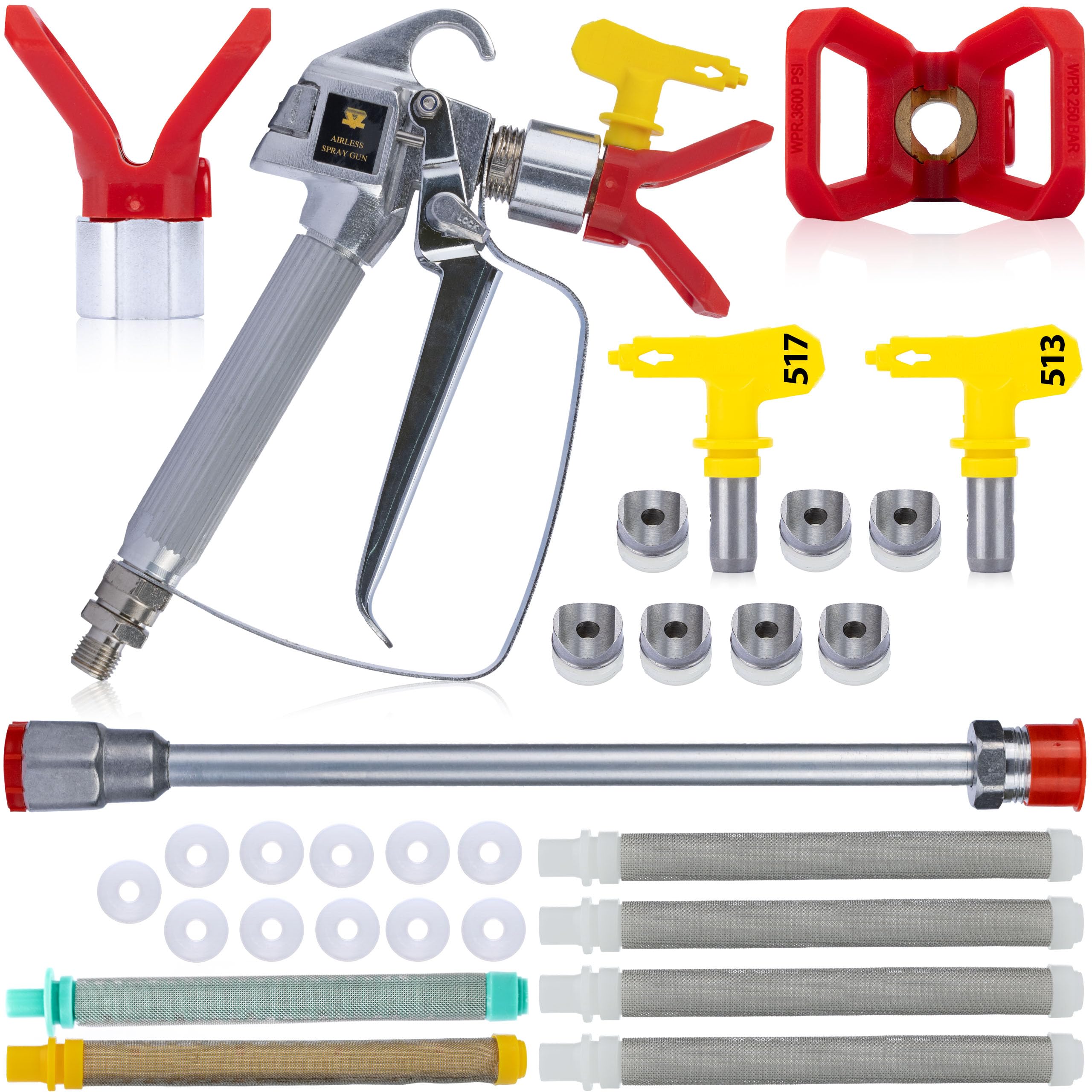 Rosfix Kit - Pistolet à peinture avec 2 buses de pulvérisation 517 & 513 | Pression maximale 248 bar, filetage 1/4", 7/8" | pour Graco, Wagner | Accessoires de peinture pour agrégat