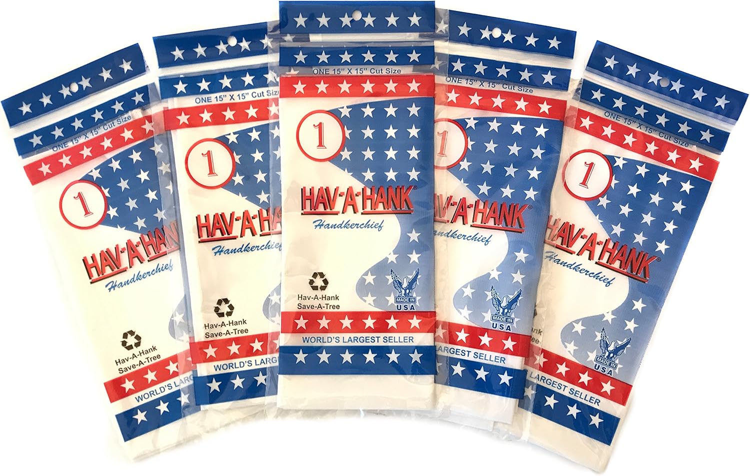 HAV-A-HANK Genuine MADE IN USA Handkerchief 15 inch [5 Pack]