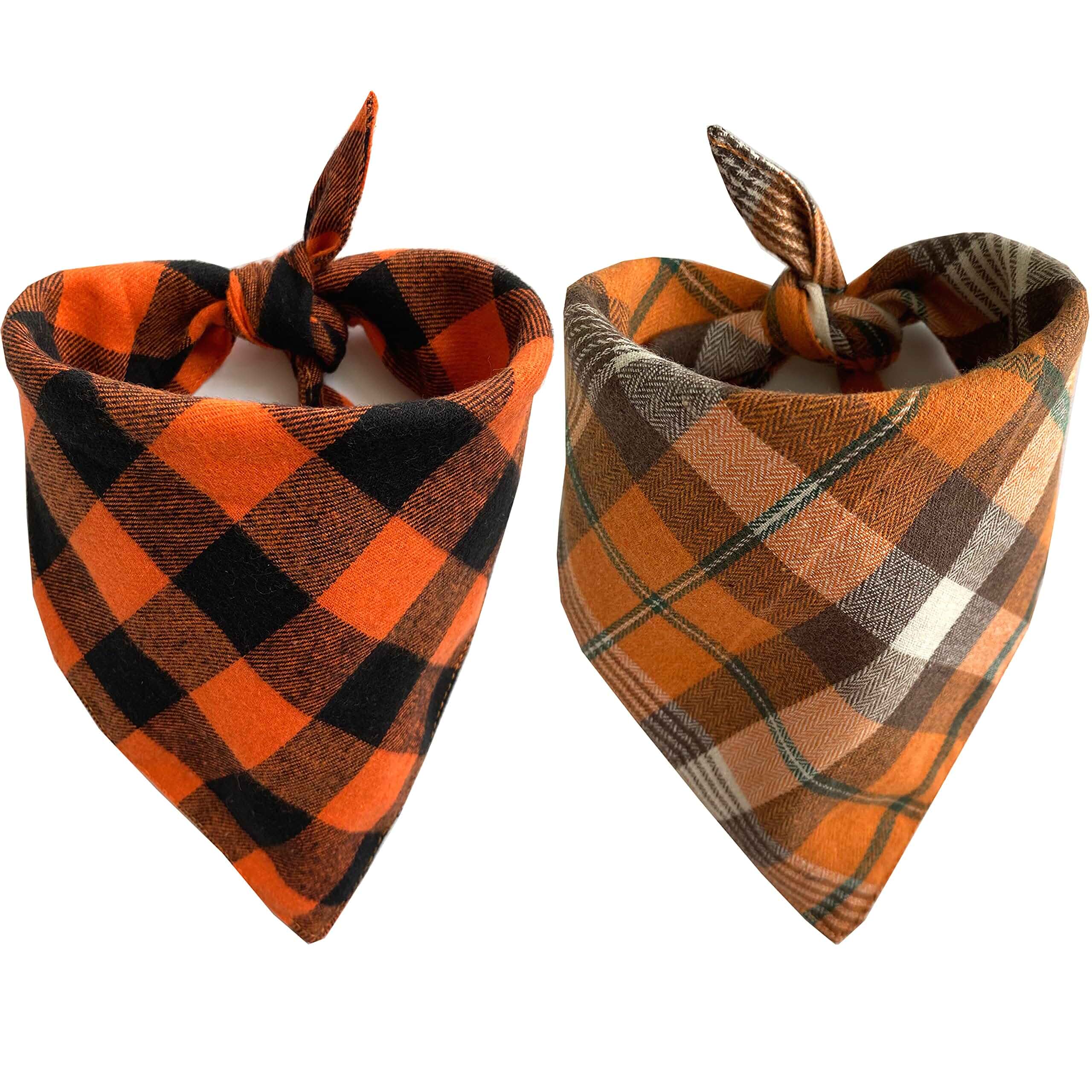 Realeaf Fall Dog Bandanas 2 Pack, Orange Plaid Pet Scarf for Boy and Girl, Premium Durable Fabric, Holiday Halloween Thanksgiving Bandana for Small and Medium Dogs (Small)Small