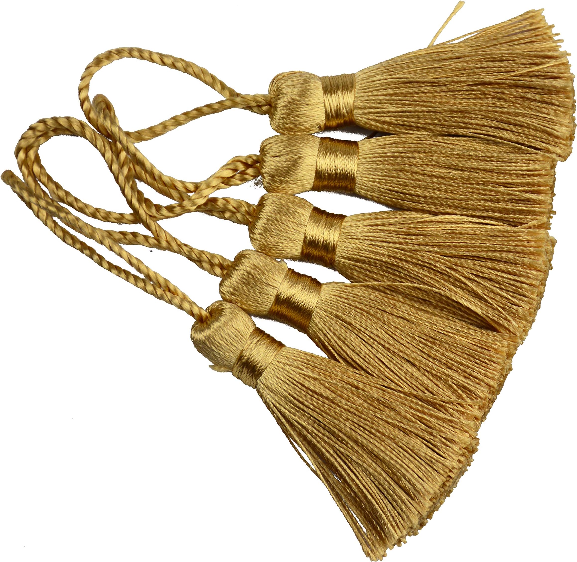 Makhry 20pcs 4.3 Inch Handmade Silky Floss Mini Tiny Craft Tassels with 2-Inch Cord Loop and Small Chinese Knot for Earrings, Souvenir, Bookmarks, DIY Craft Accessory,Tags (Champagne)