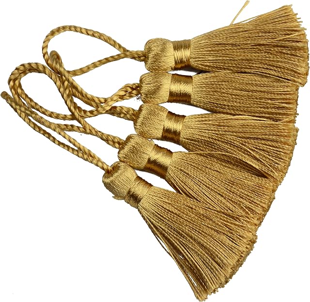 Makhry 20pcs 4.3 Inch Handmade Silky Floss Mini Tiny Craft Tassels with 2-Inch Cord Loop and Small Chinese Knot for Earrings, Souvenir, Bookmarks, DIY Craft Accessory,Tags (Champagne)