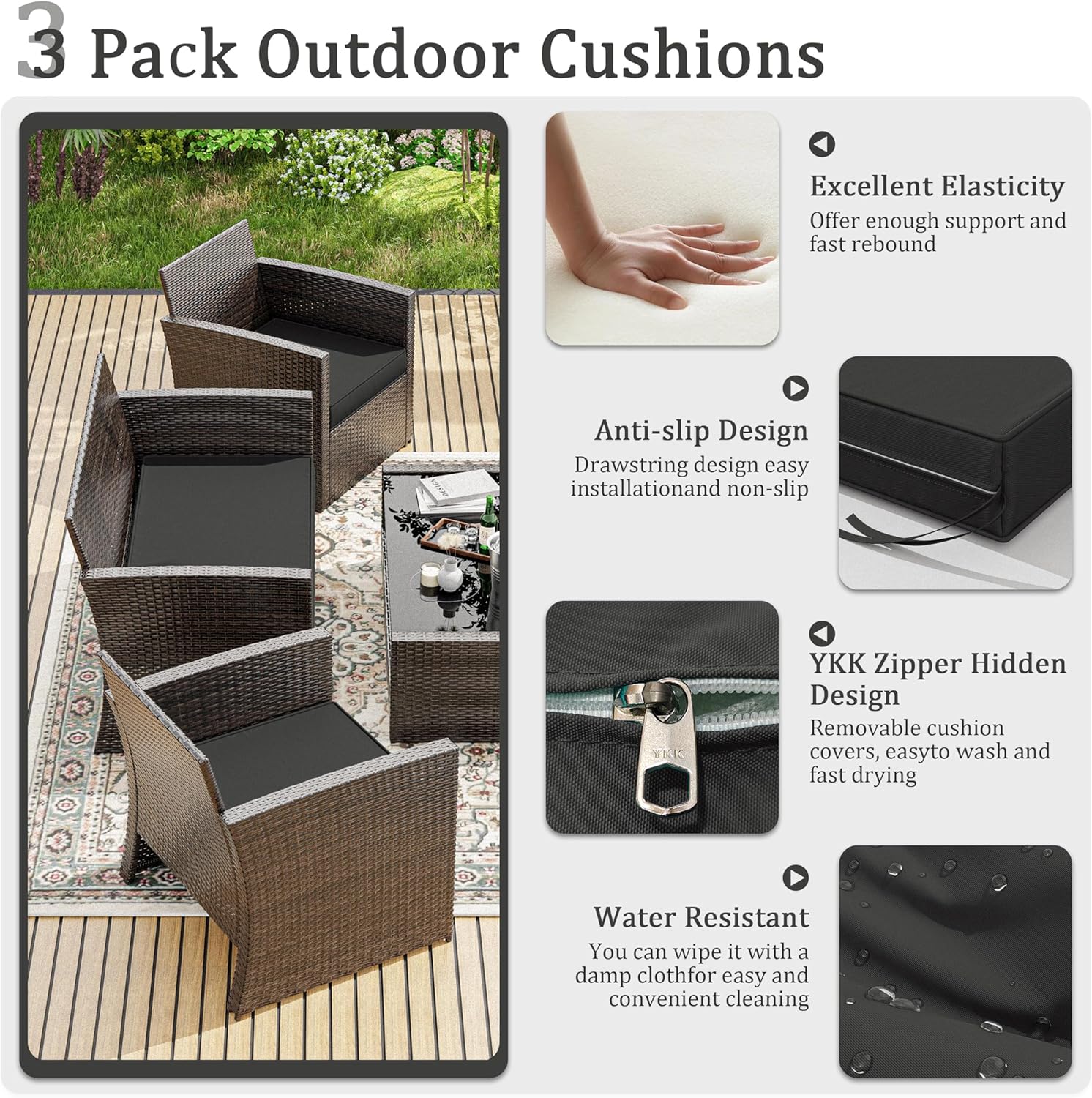 Outdoor Furniture Cushions,High-Elastic Replacement Sponge Fits for 4-Seater Wicker Rattan Patio Furniture Cushions Sofa Loveseat Chair Couch（36x18x3,18x18x3 Liner & Cover