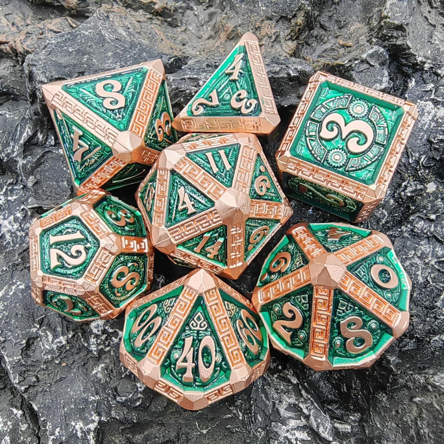 DND Dice Set Ancient Civilization​ Metal D&D Dice Set with Metal Box Polyhedral Dice for Dungeons and Dragons TTRPG Gifts (Maya, Green)