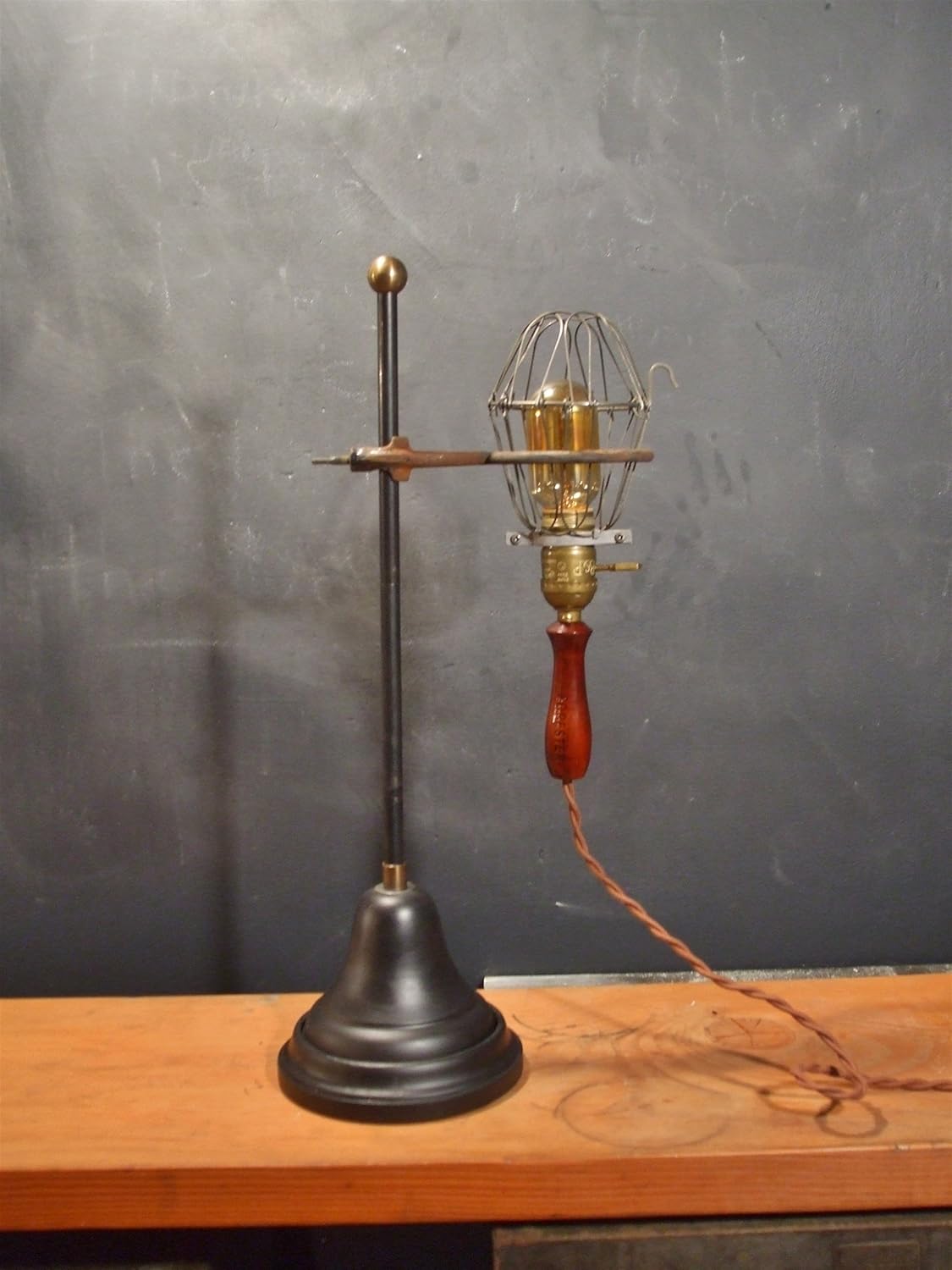 Vintage Industrial Table Lamp - Trouble Light with Lab Stand