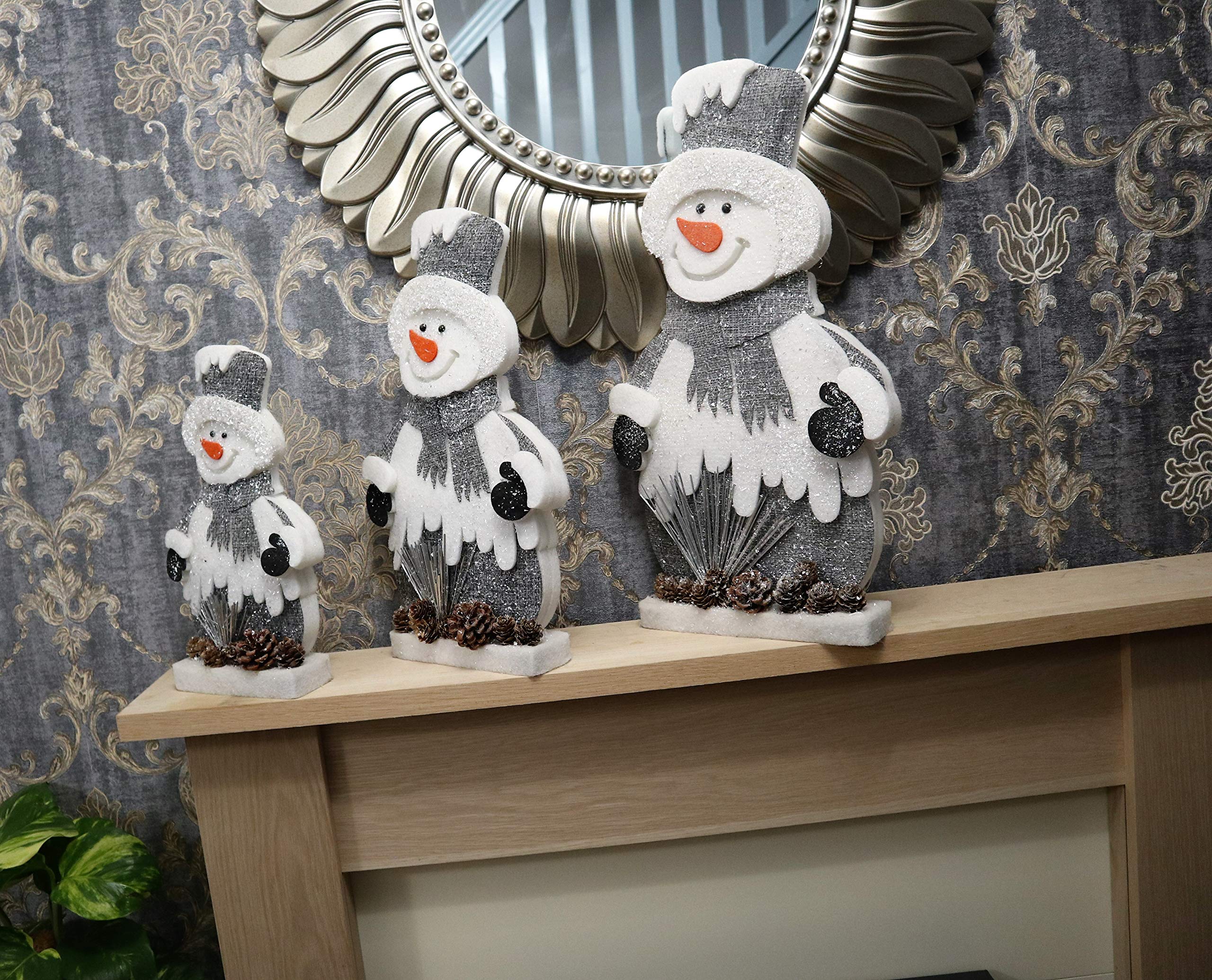 42cm Snowman Christmas Tabletop Figures Window Wall Door Holiday Home Xmas Glitter Foam Showpiece Decorations, Grey
