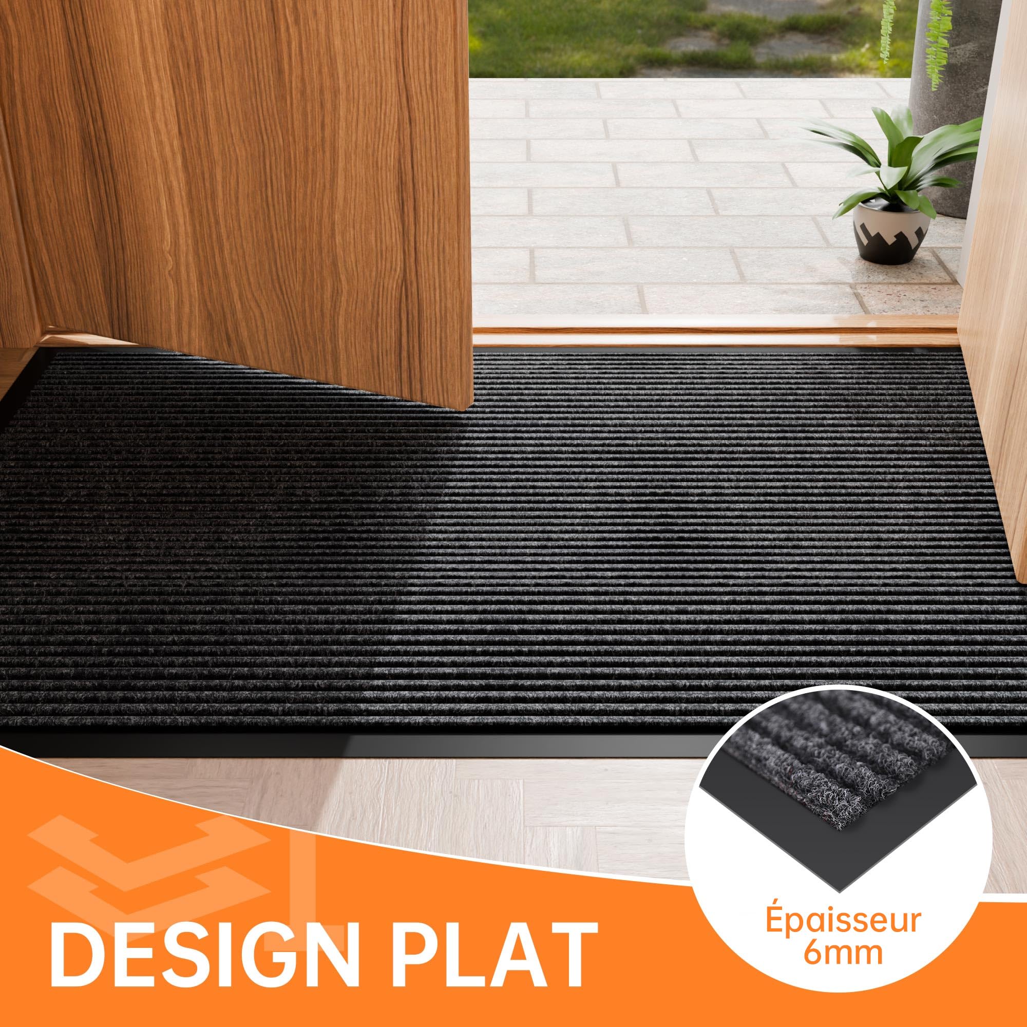 Paillasson Exterieur Entree 75x150cm, Grand Tapis d'Entrée, Tapis Entrée Exterieur Resistant Pluie, Tapis Commercial pour entrée -Gris Foncé