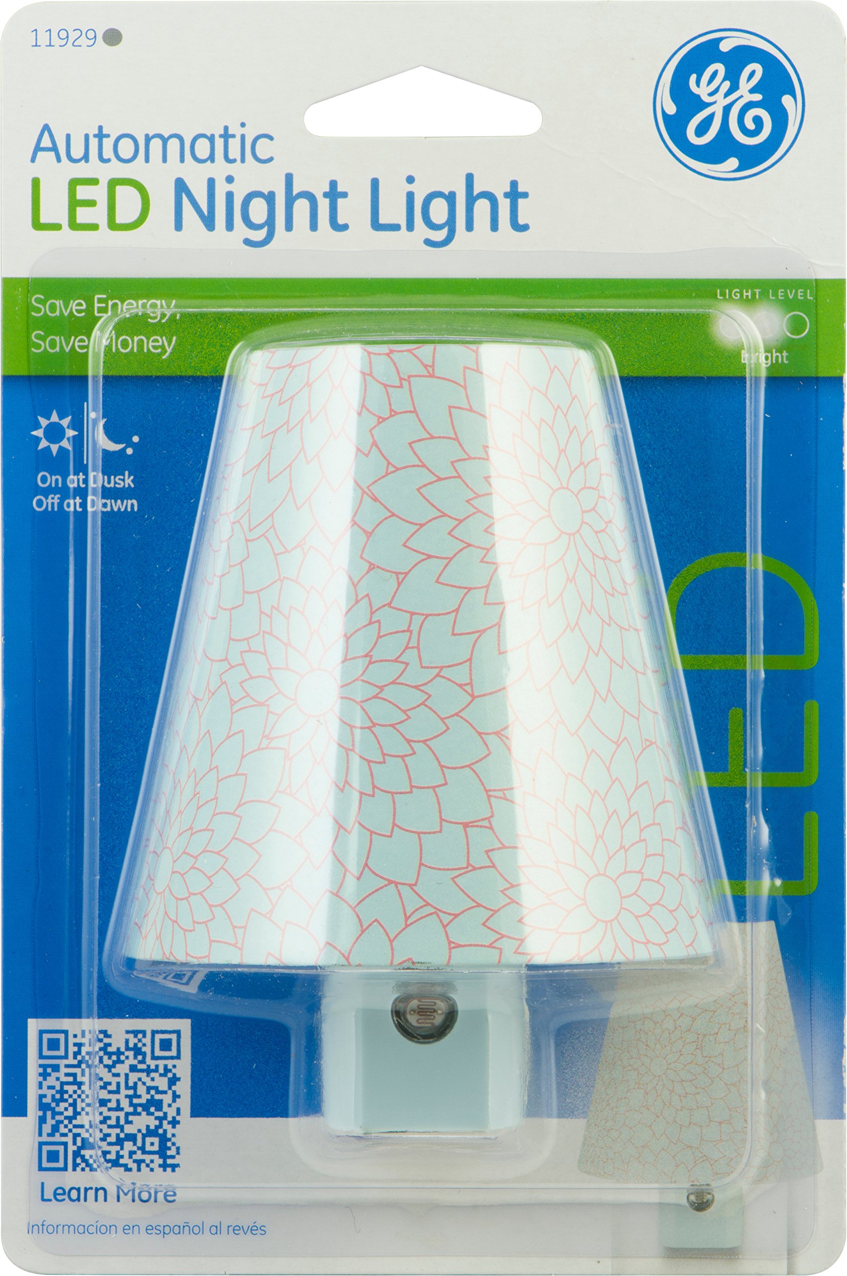 GE 11929 Night Light LED Light Sensing Round Shade Blue Chrysanthemum