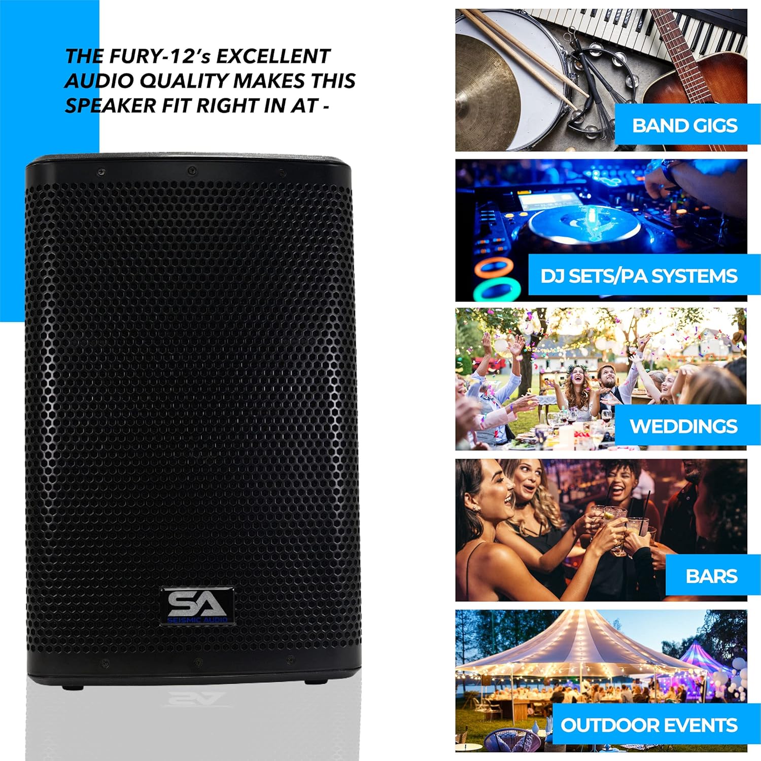 Seismic Audio Speakers Fury-12, Pair of Premium PA/DJ Loudspeakers, 12”, Bluetooth, DSP, Built in Mixer & Class D Amplifier