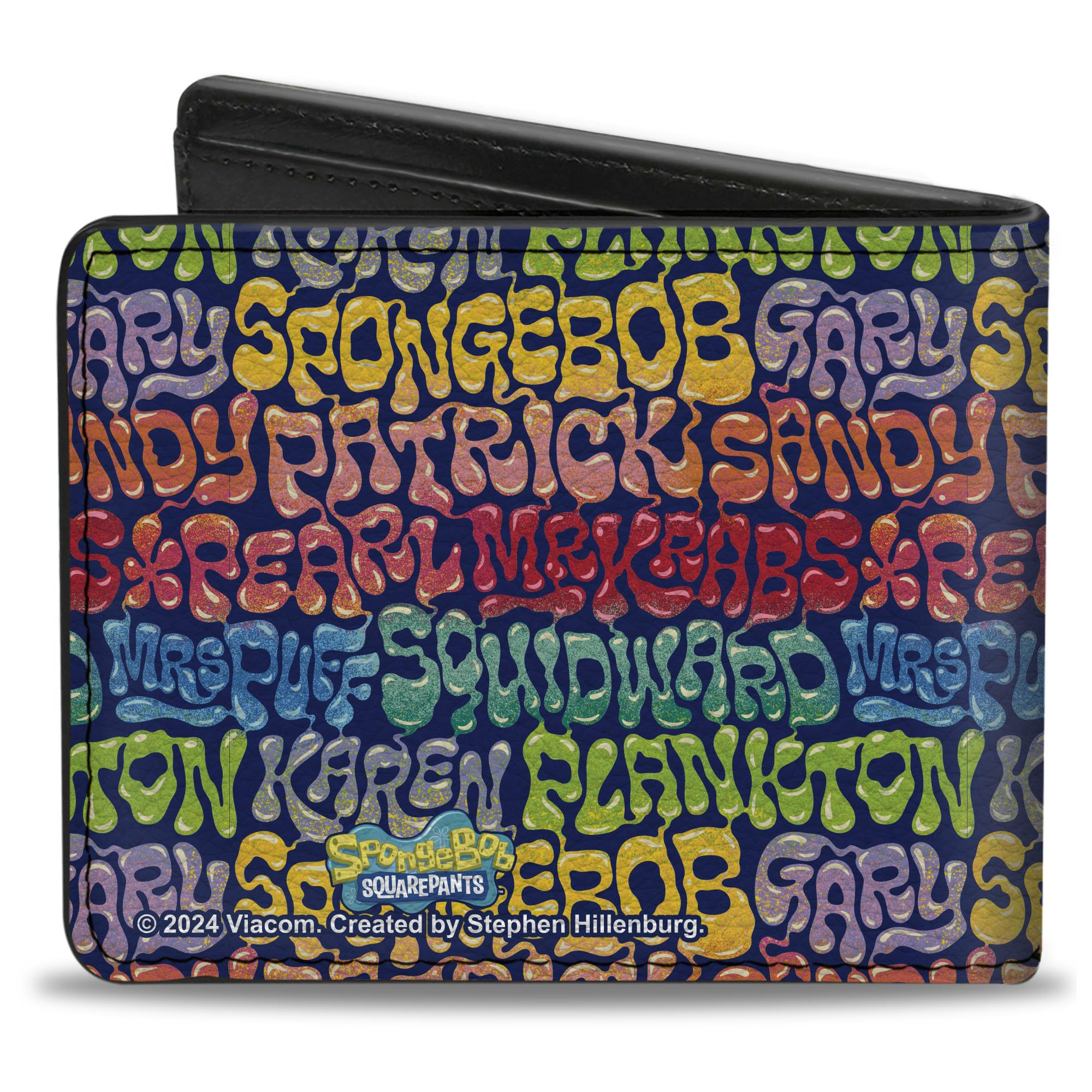 Buckle-Down SpongeBob SquarePants Wallet, Bifold, Spongebob Squarepants and Friends Names Collage Multi Color, Vegan Leather
