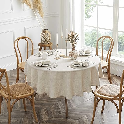 Miniatura 7 de Mantel de lino para el hogar, punto vainica, 60 x 102 pulgadas, rectangular, tela lavable, mantel de arpillera para cocina, comedor, Pascua, fiestas