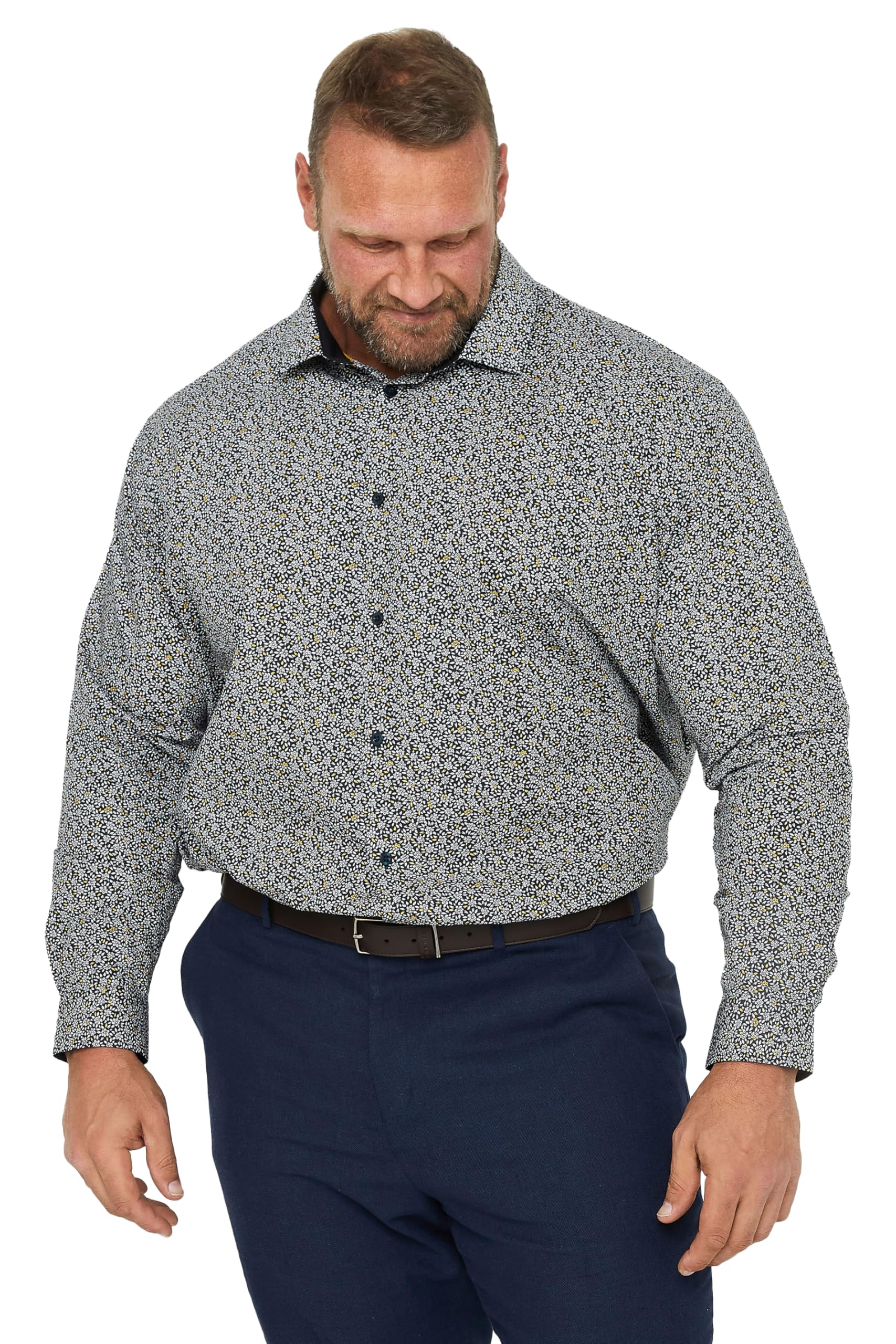 BadRhino Floral Print Long Sleeve Shirt - Black Cotton - Men's Formal Shirt