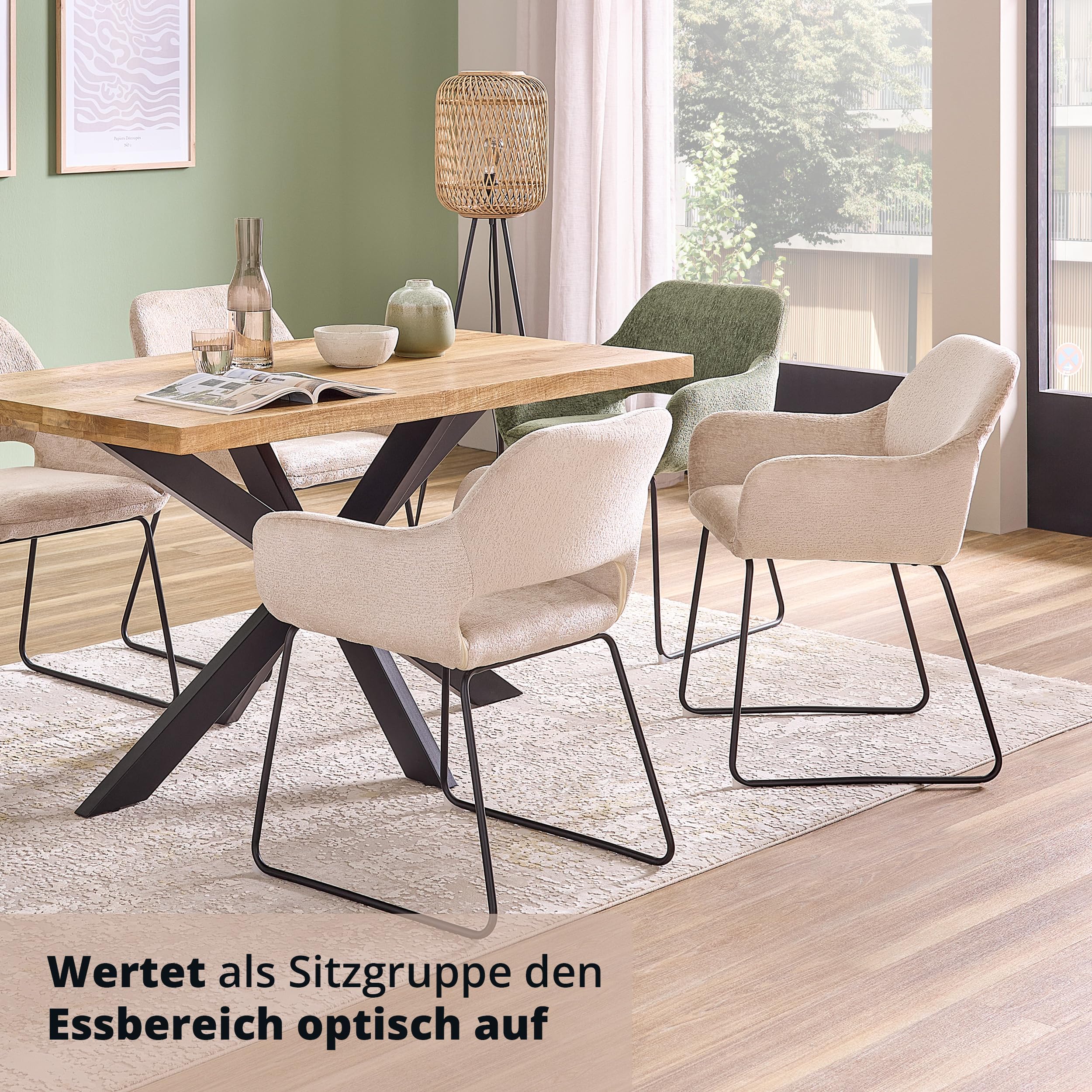 KHG 2er-Set Esszimmerstuhl Polsterstuhl, Eiche, Kuschelweicher, Esszimmer