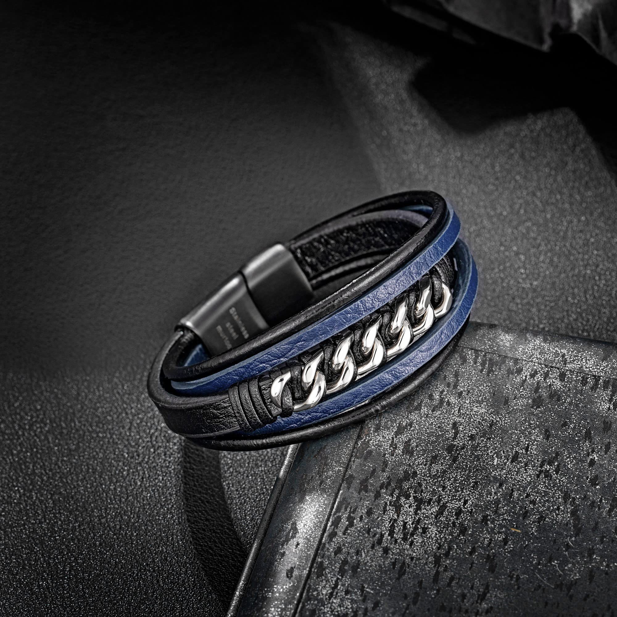 murtoo Bracelet homme, bracelet en cuir pour homme en noir et en marron, fermoir magnétique en acier inoxydable, excellente idée cadeau pour homme