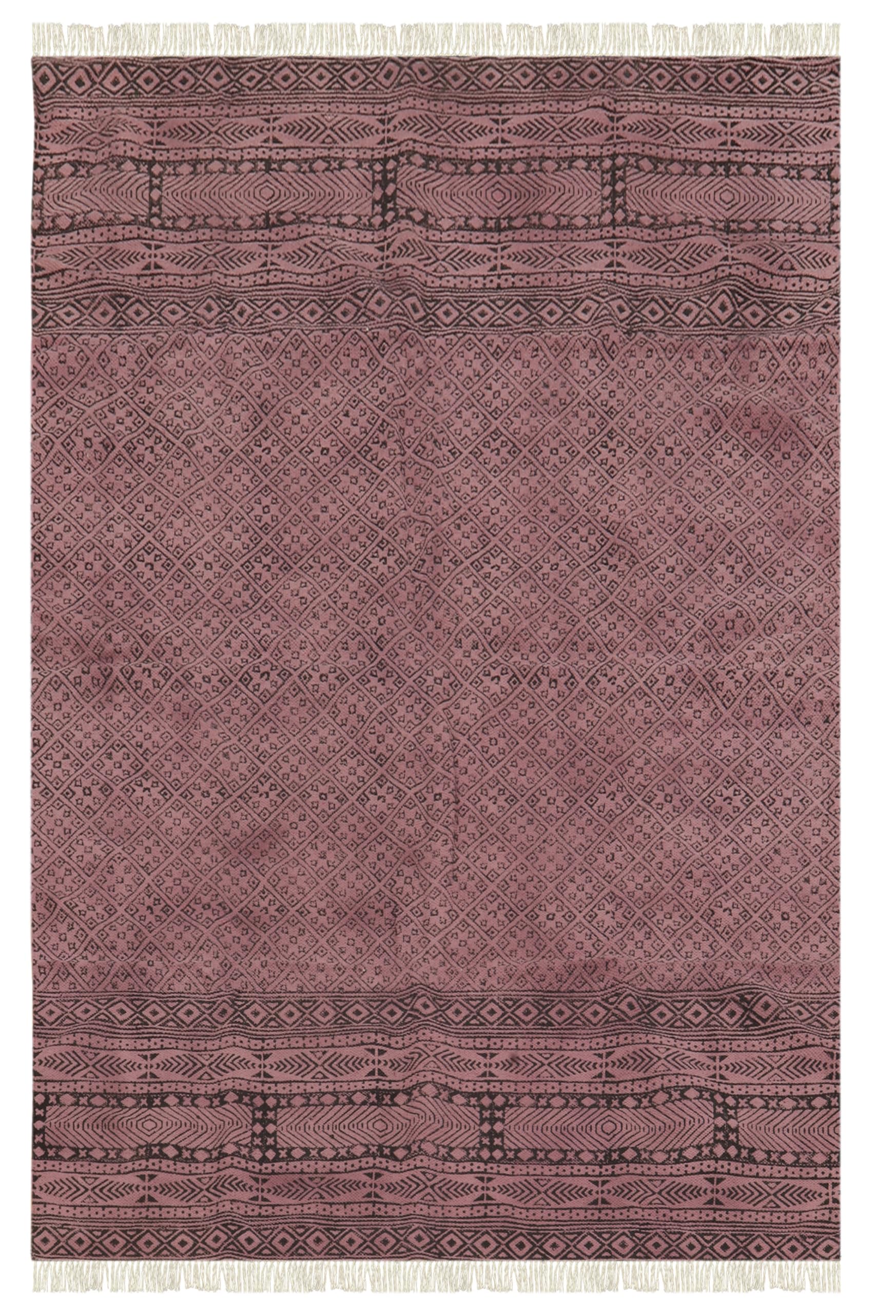 Tapis géométrique en coton doux antifroid pour salon et chambre avec pompons